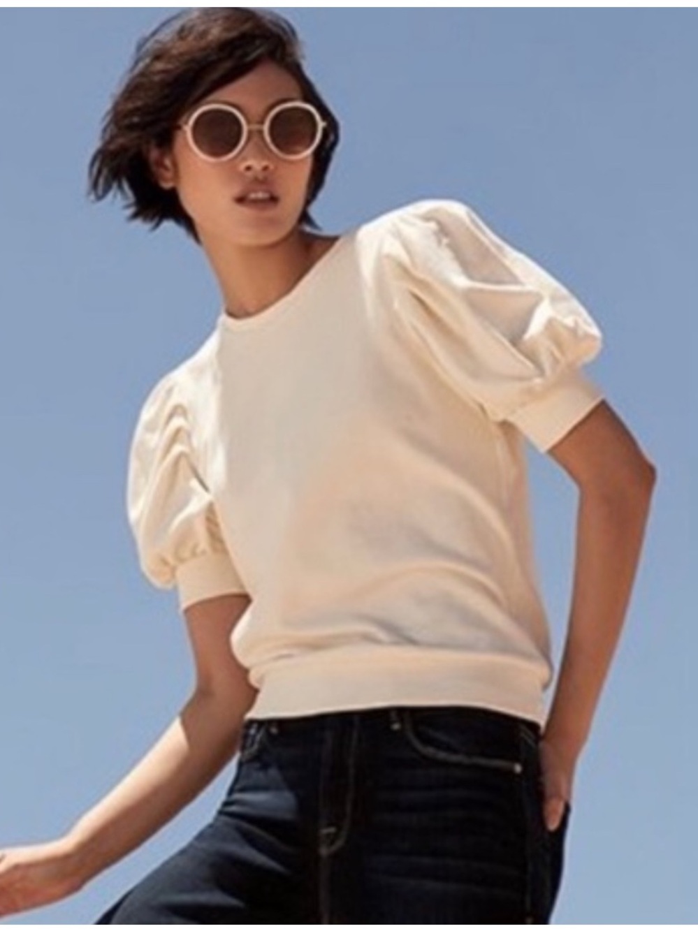 Frame Ivory puff sleeve cotton short sleeve sweatshirt womens S